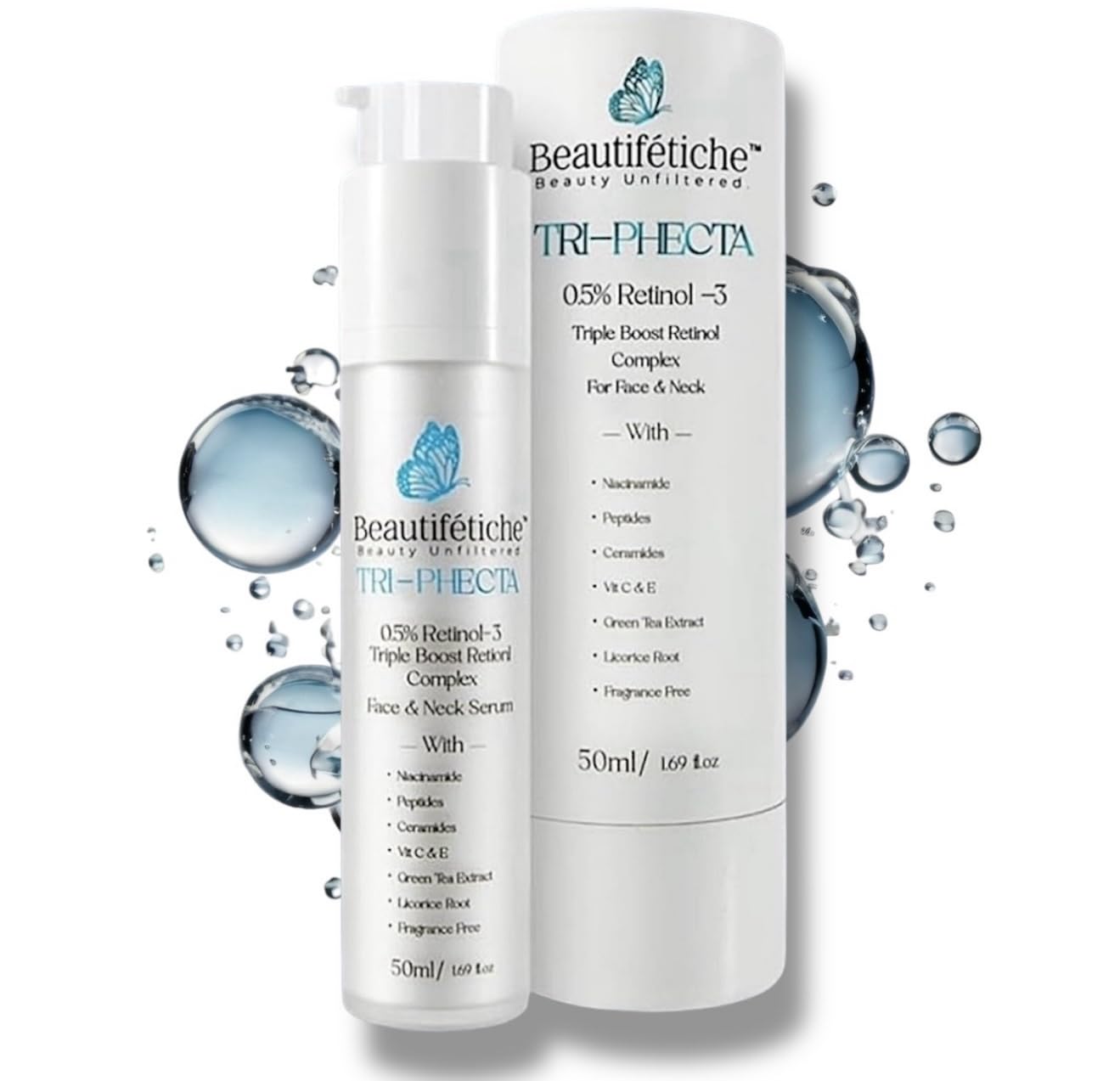 Beautifétiche TRI-PHECTA Retinol-3| 0.5% Triple Boost Retinol Serum| 1% Niacinamide | Targets Advanced Signs of Aging, Minimizes Pores & Dark Spots | 50ml/1.69 fl. Oz